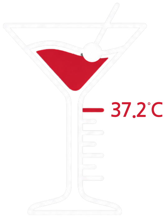 미열 심볼 — 37.2℃ 온도계가 새겨진 칵테일 잔